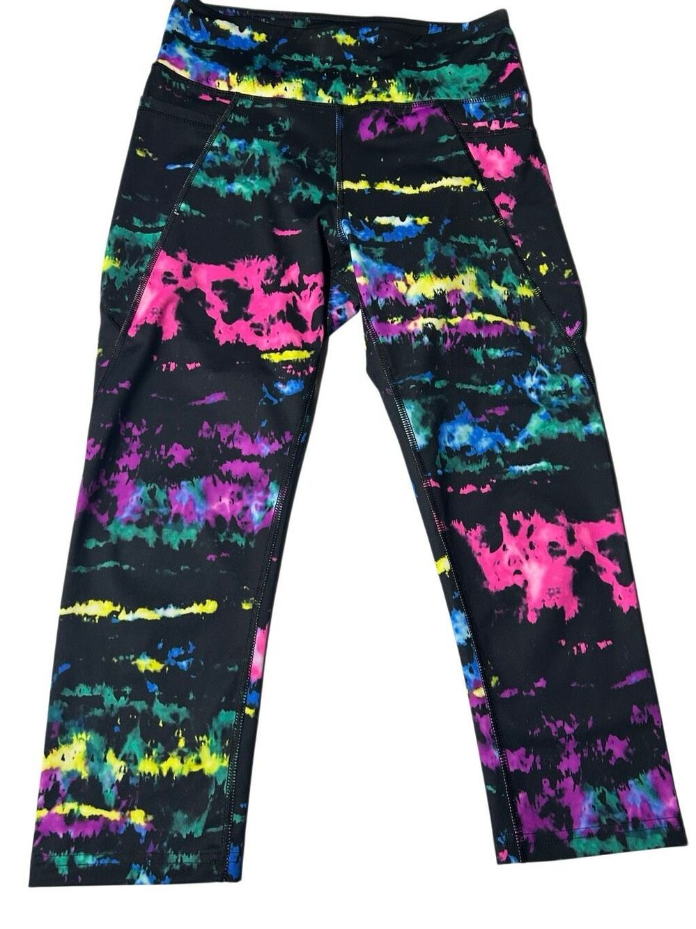 Fila Sport Women's Size M Capri Black Neon Pockets Yoga Gym Activewear Pants